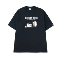Oversize Black Graphic T-Shirt Funny Bear Beer