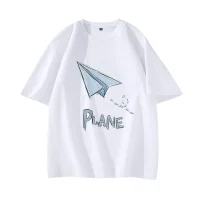 Oversize White Graphic T-Shirt Plane