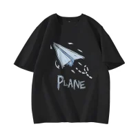 Oversize Black Graphic T-Shirt Plane