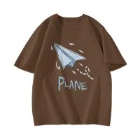 Oversize Brown Graphic T-Shirt Plane