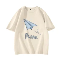 Oversize Beige Graphic T-Shirt Plane