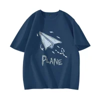 Oversize Navy Blue Graphic T-Shirt Plane